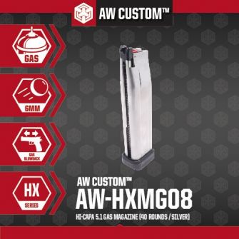 AW Custom 5.1 40 Rounds Gas Magazine For AW / WE Hi-Capa GBBP Series ( Black / Silver ) 
