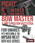 Bow Master x GMF 5 Position Buttstock & Picatinny Rail M1913 20mm Stock Adapter for UMAREX / VFC HK53 MP5 GBB Series & TM MP5A5 Next Gen AEG Series