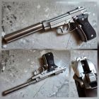 Sirius Custom Stainless Steel Beretta M84 GBB Pistol Airsoft with Aluminum Dummy Suppressor & Carrying Case ( Limited Edition ) 