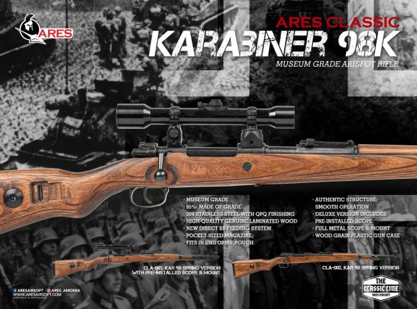 ARES Kar98k Spring Rifle Steel Version ( With Scope And Mount ) ( Karabiner  98K Sniper ) ( Genuine Laminated Wood )