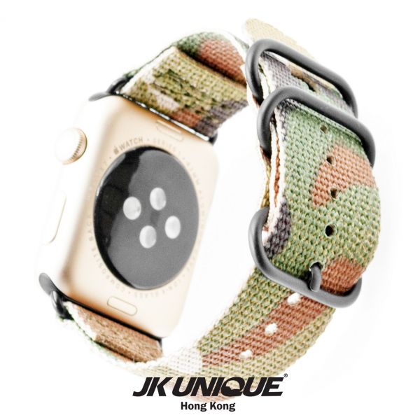 JK UNIQUE CAMO NATO Style Apple Watch Strap 42mm Black Buckle Multicam