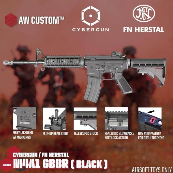 Cybergun Licensed FN HERSTAL M4A1 Carbine RIS GBB Rifle Airsoft ( Black ) ( WE  GBB System )