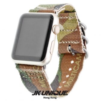 JK UNIQUE CAMO NYLON Apple Watch Strap 42mm Silver Buckle - Multicam